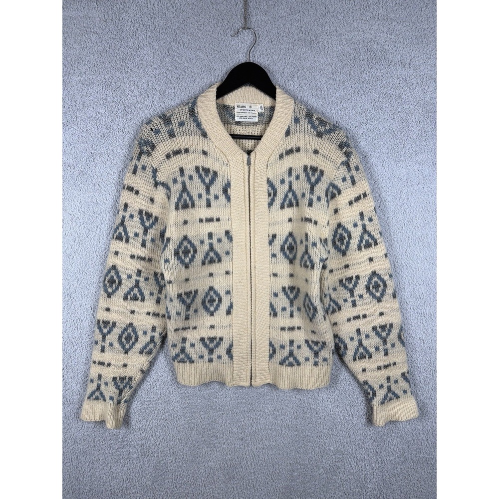 Vintage 60s Sears Sportswear Full Zip‎ Lambs Wool Mohair Blend Sweater S Men's